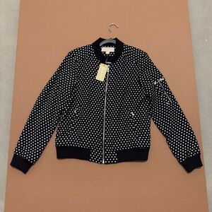 Retro Black and White Polka Dot Bomber Jacket